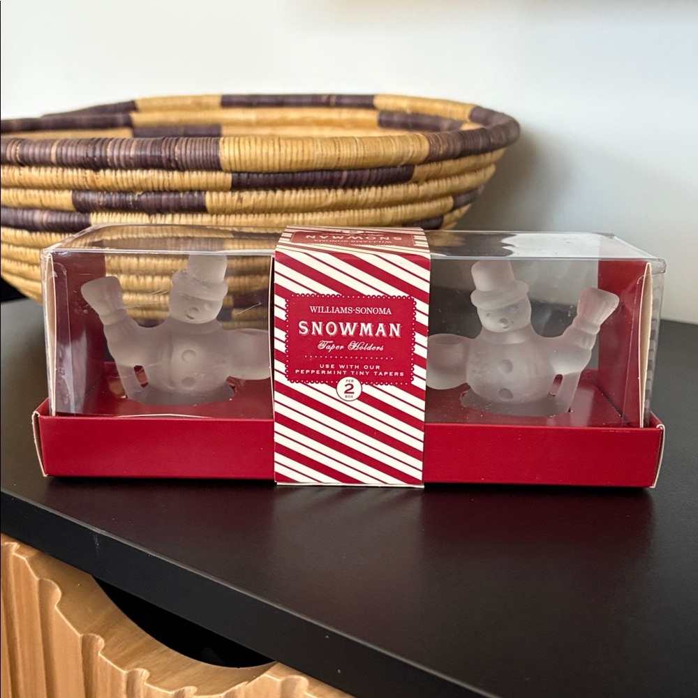 WILLIAMS SONOMA SNOWMEN TAPER HOLDERS